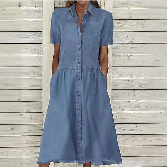 Slouchy Graceful Collar Casual Denim Sleeve Dress