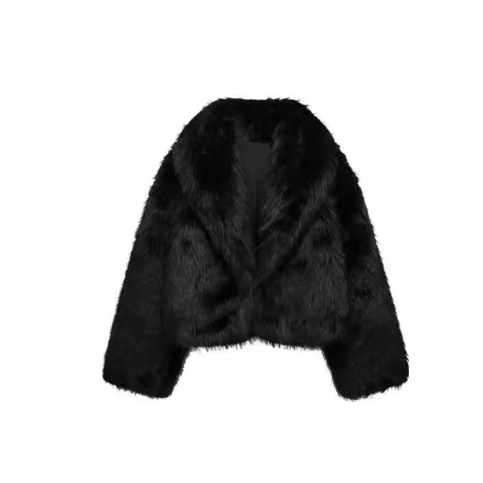 Women's Durable Fur Imitation Overcoat Black Coats