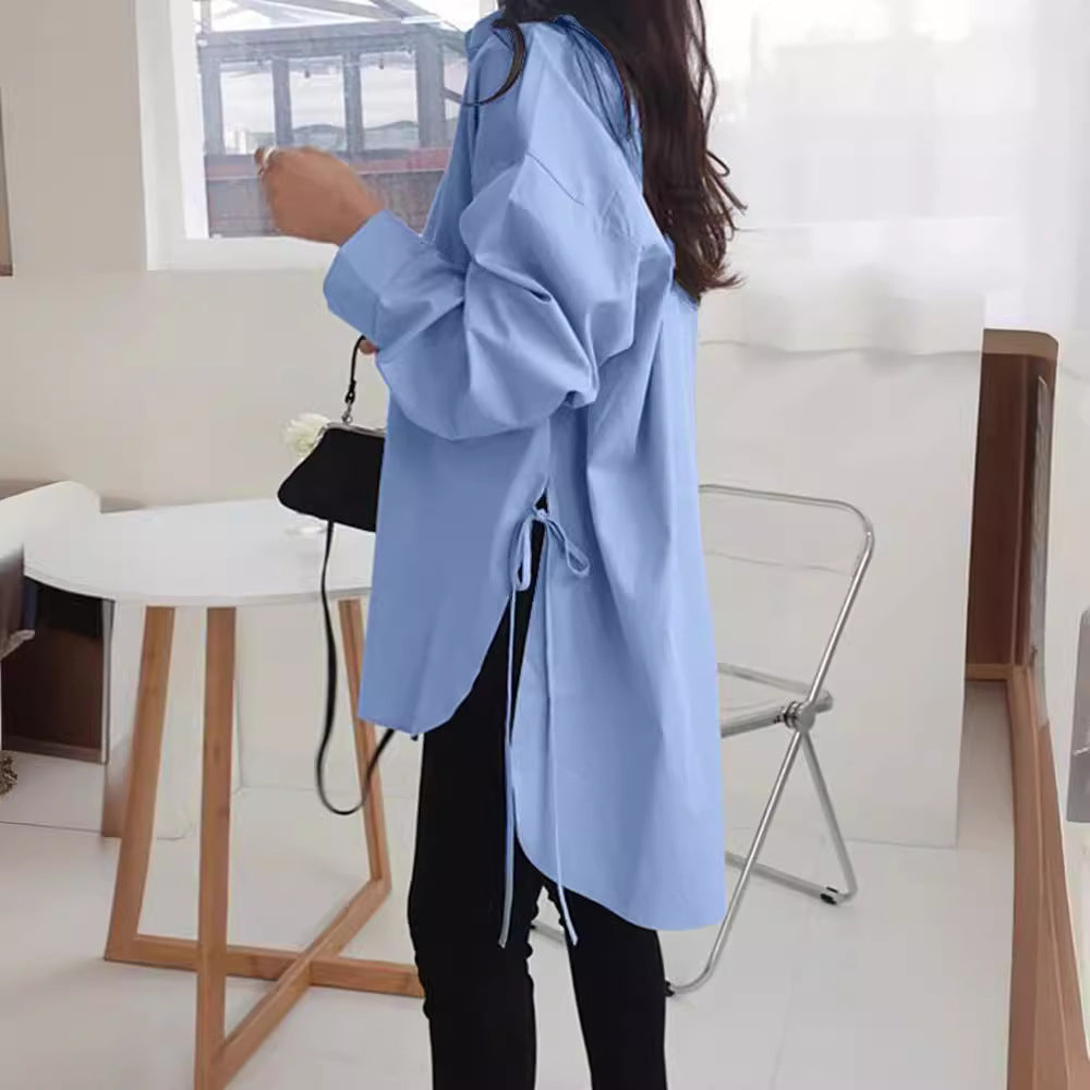 Loose Front Back Long Lace Up Blouses