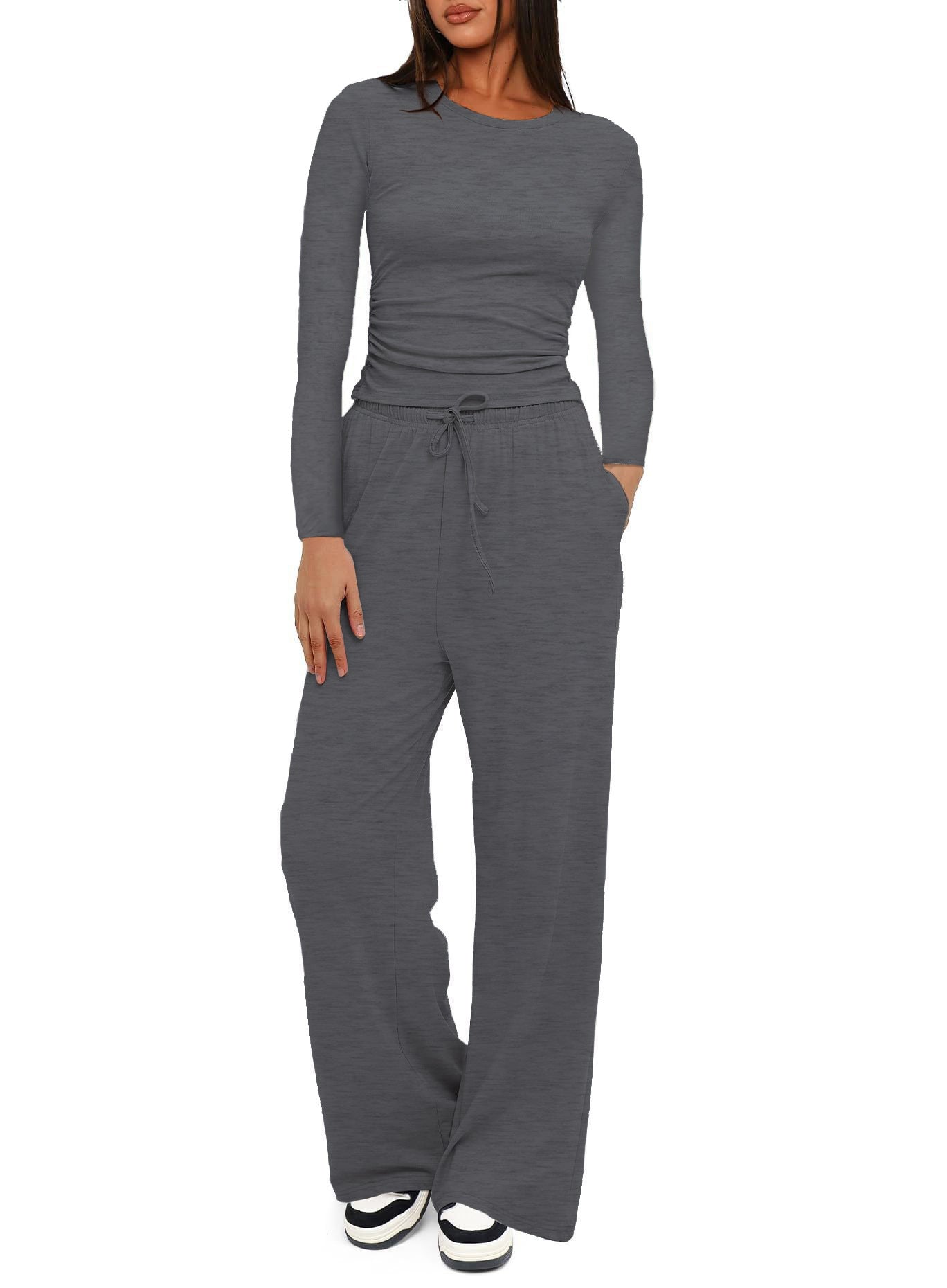 Women's Color Pleated High Waist Wide Leg Fashion Casual Suit