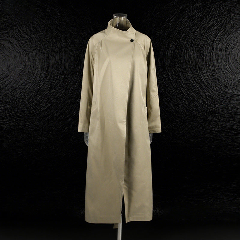 Women's Elegant Stand Collar Trench Loose Design One Button Coats