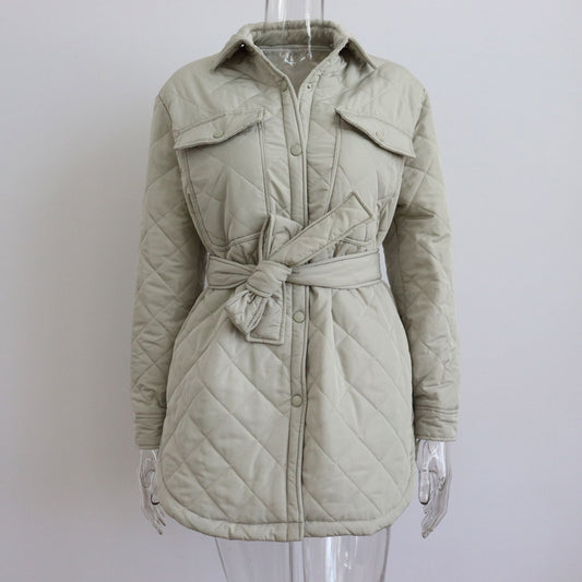 Women's Breasted Lapel Loose Warm Rhombus Thickened Coats