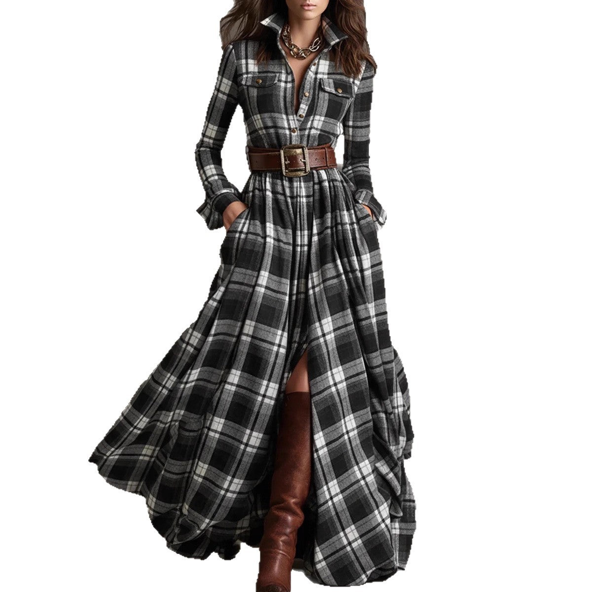 Women's Pretty French Retro Plaid Dress Dresses