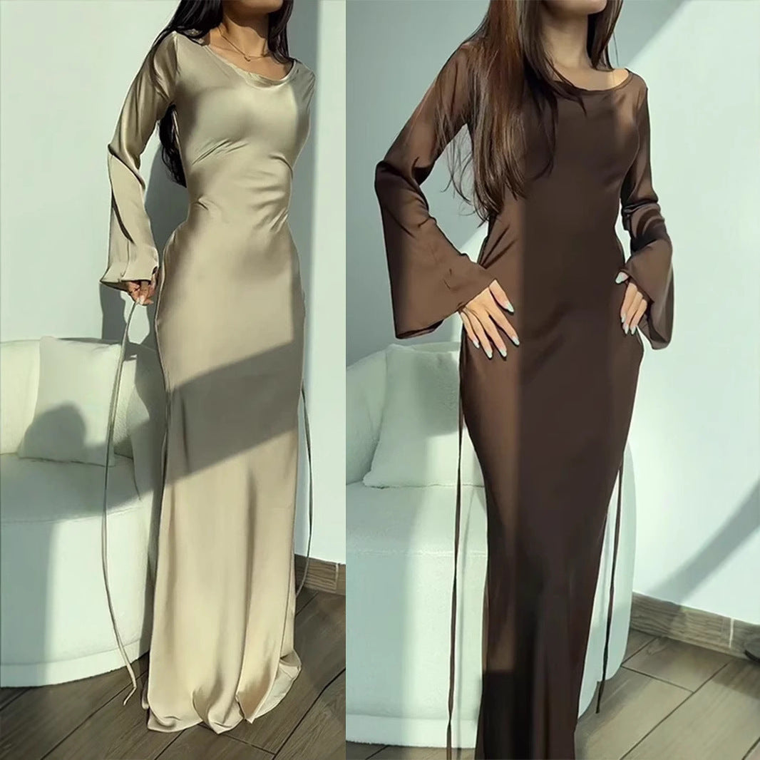 Women's Round Neck Long Sleeve National Style Temperament Dress