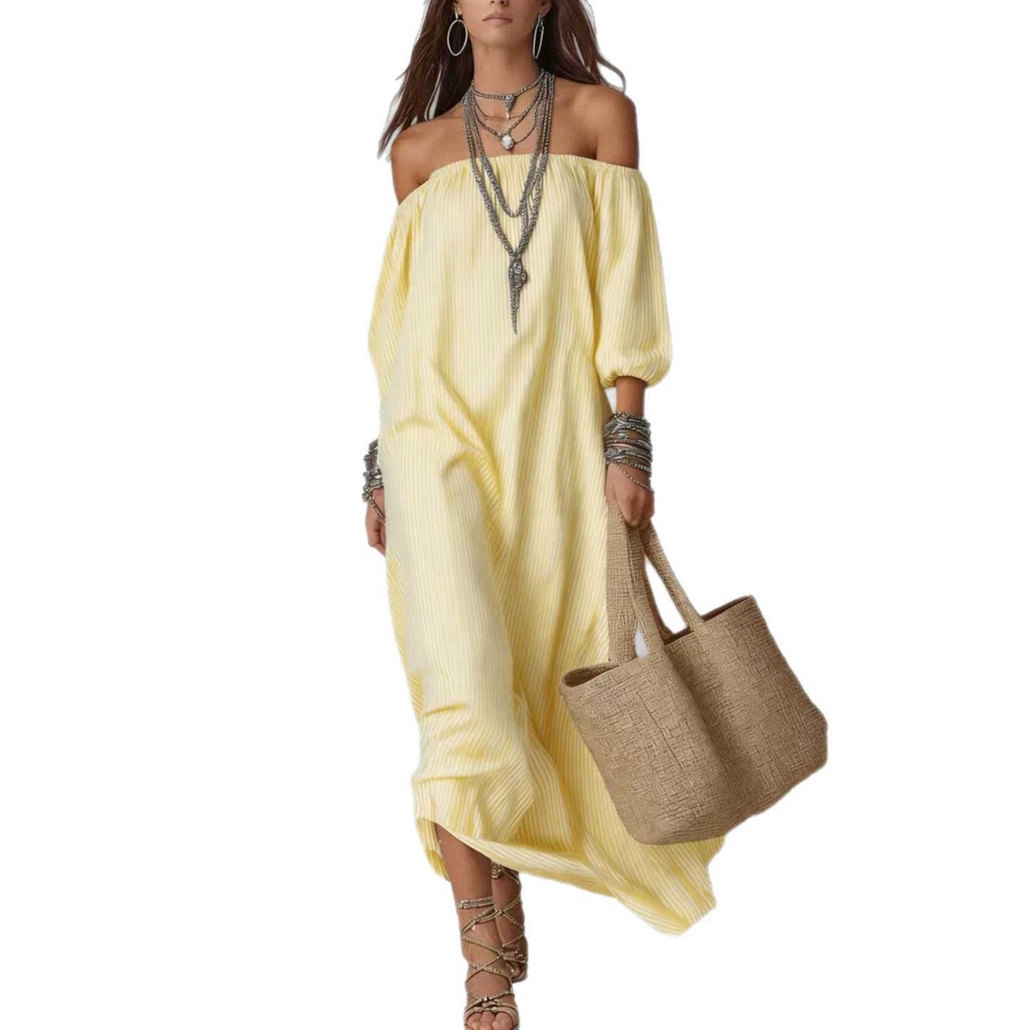 Women's Elegant Striped Loose Holiday Fashion For Dress