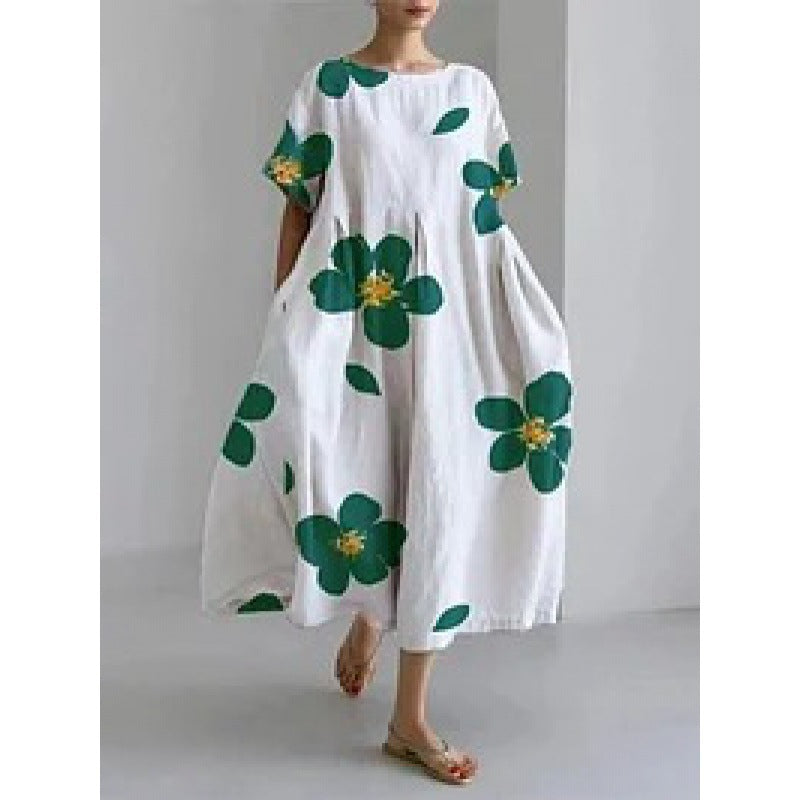 Women's Round Neck Fashion High-grade Short-sleeved Printed Dresses