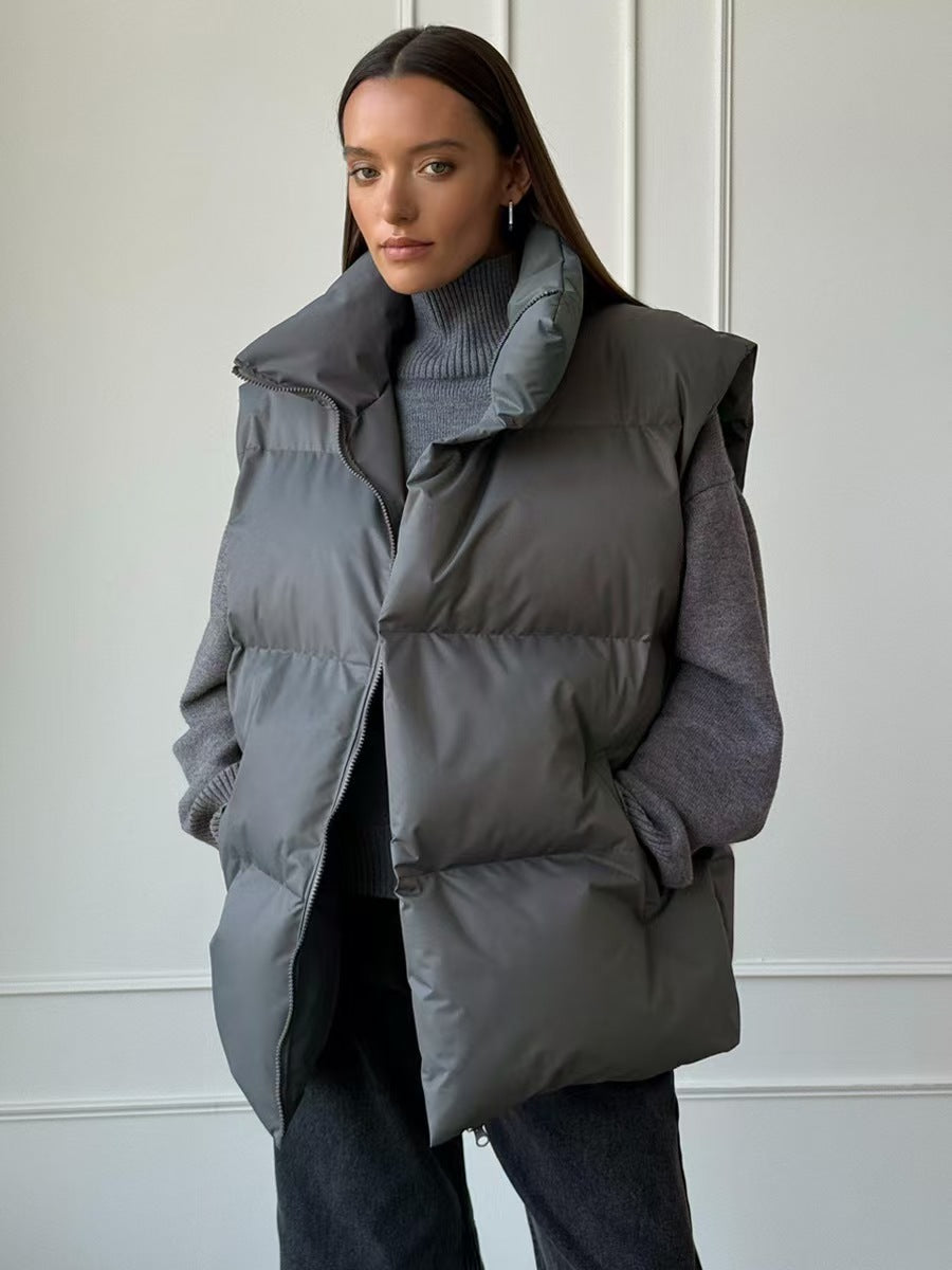 Women's Cotton Warm Cushion Zipper Stand Collar Vests