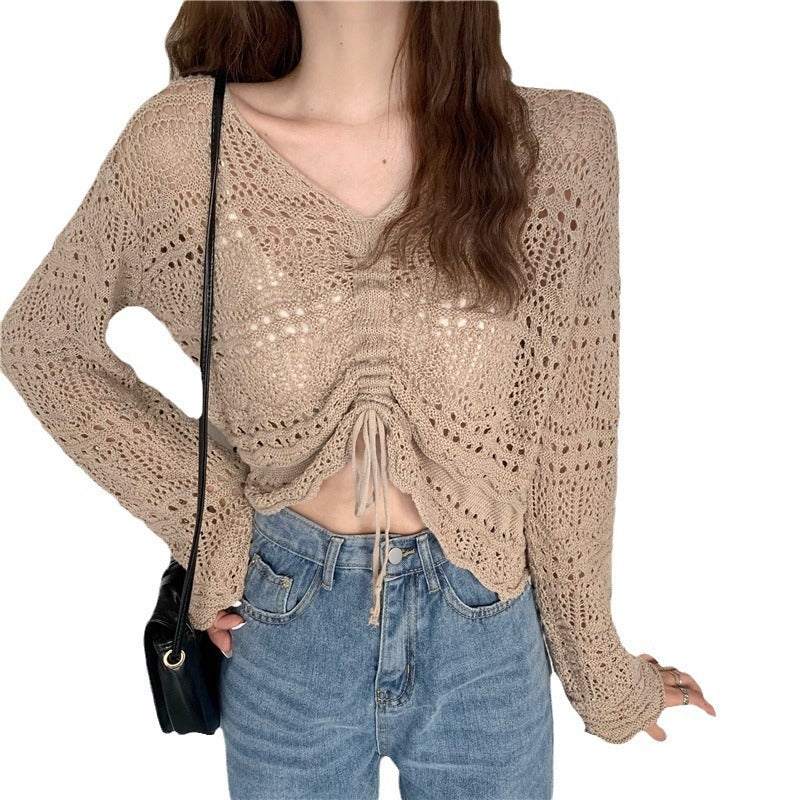 Women's Summer Hollow Korean Drawstring Temperamental Fashion Women's Sweater