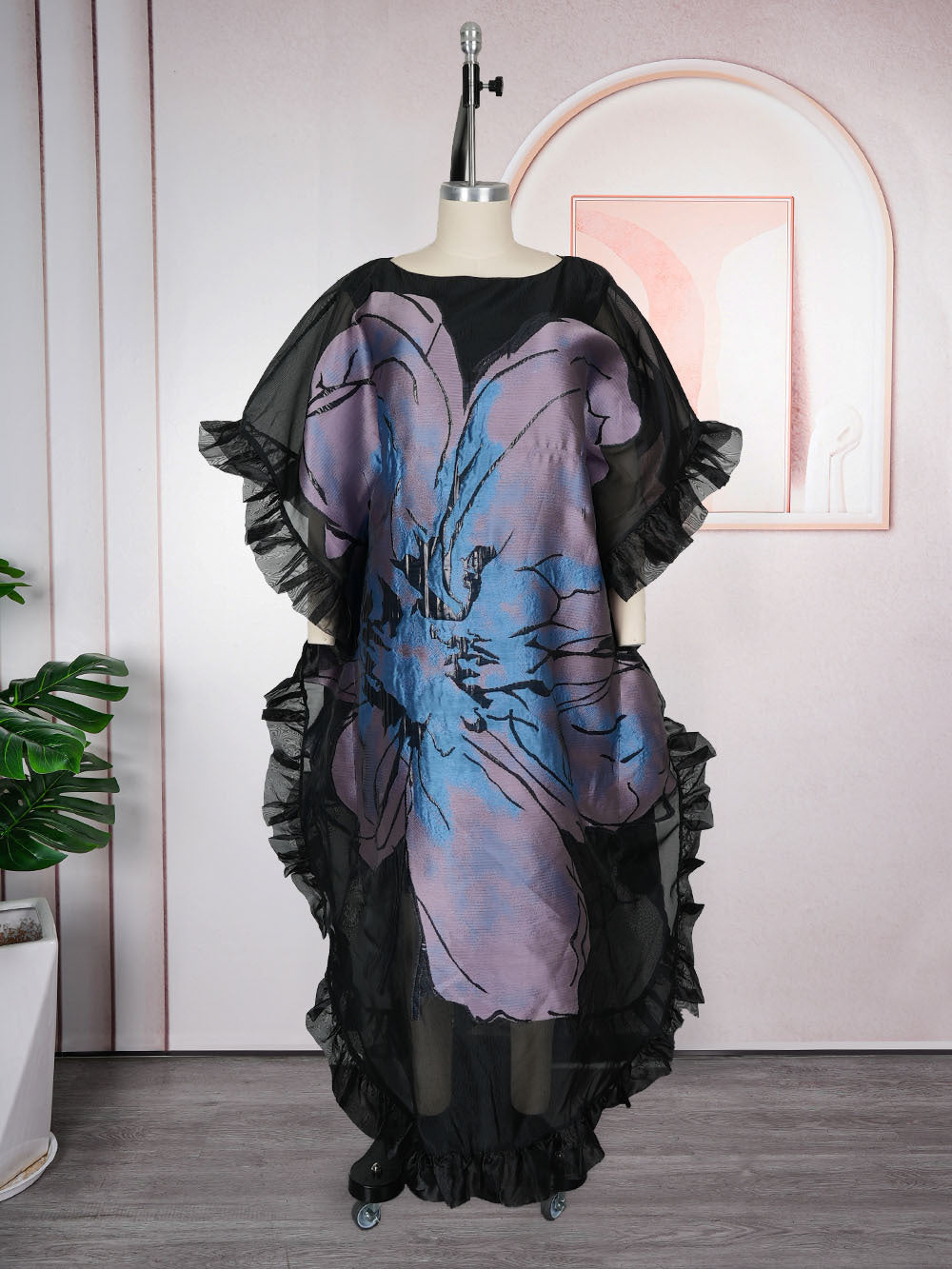 Women's African Wear Organza Dress Printed Robe Dresses