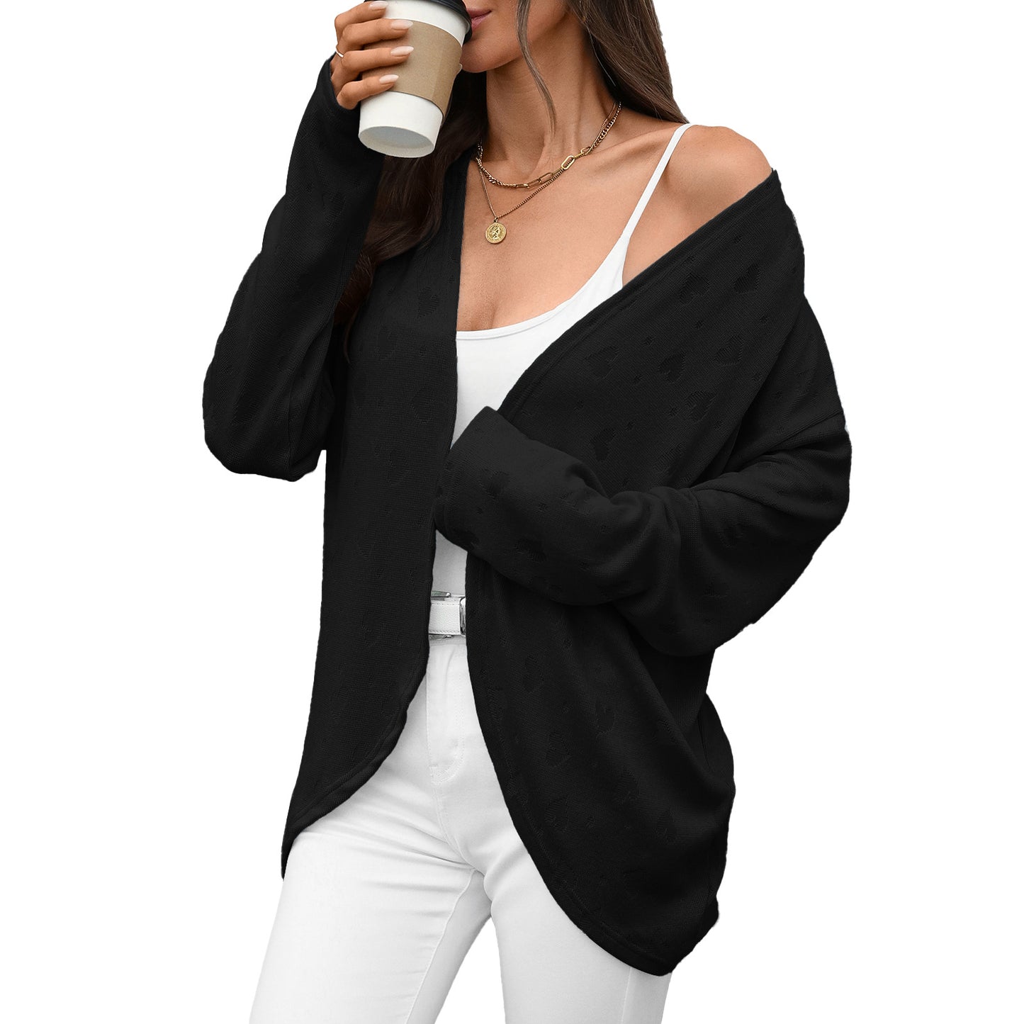Solid Color Long Sleeve Knitted Jacquard Women's Sweater