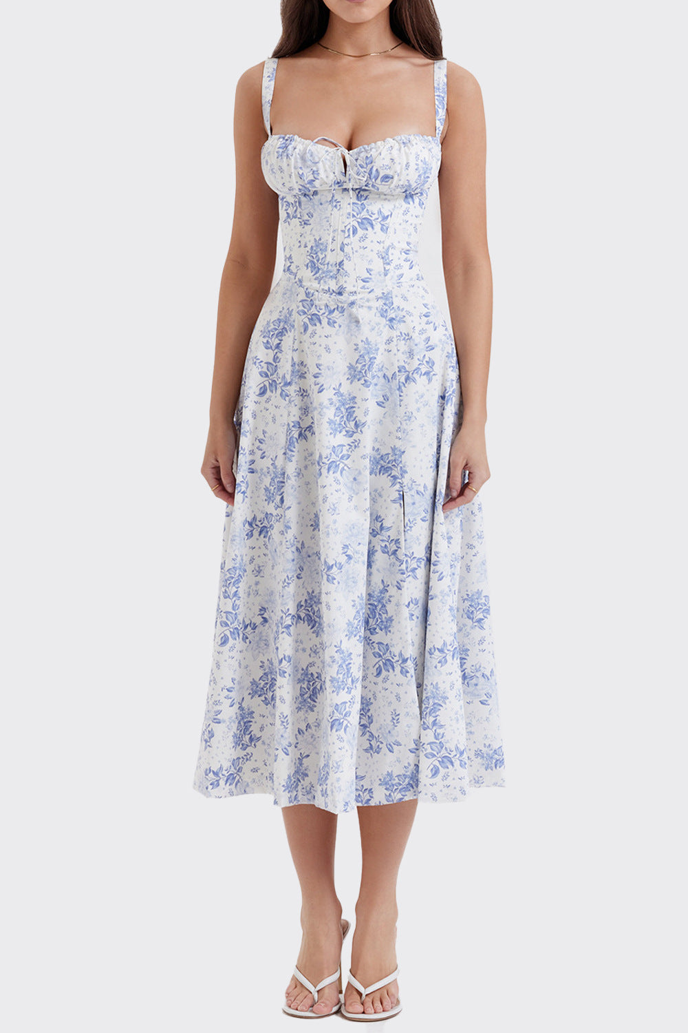 Women's Spring Printed French Floral Backless Slim Fit Sleeveless Dresses