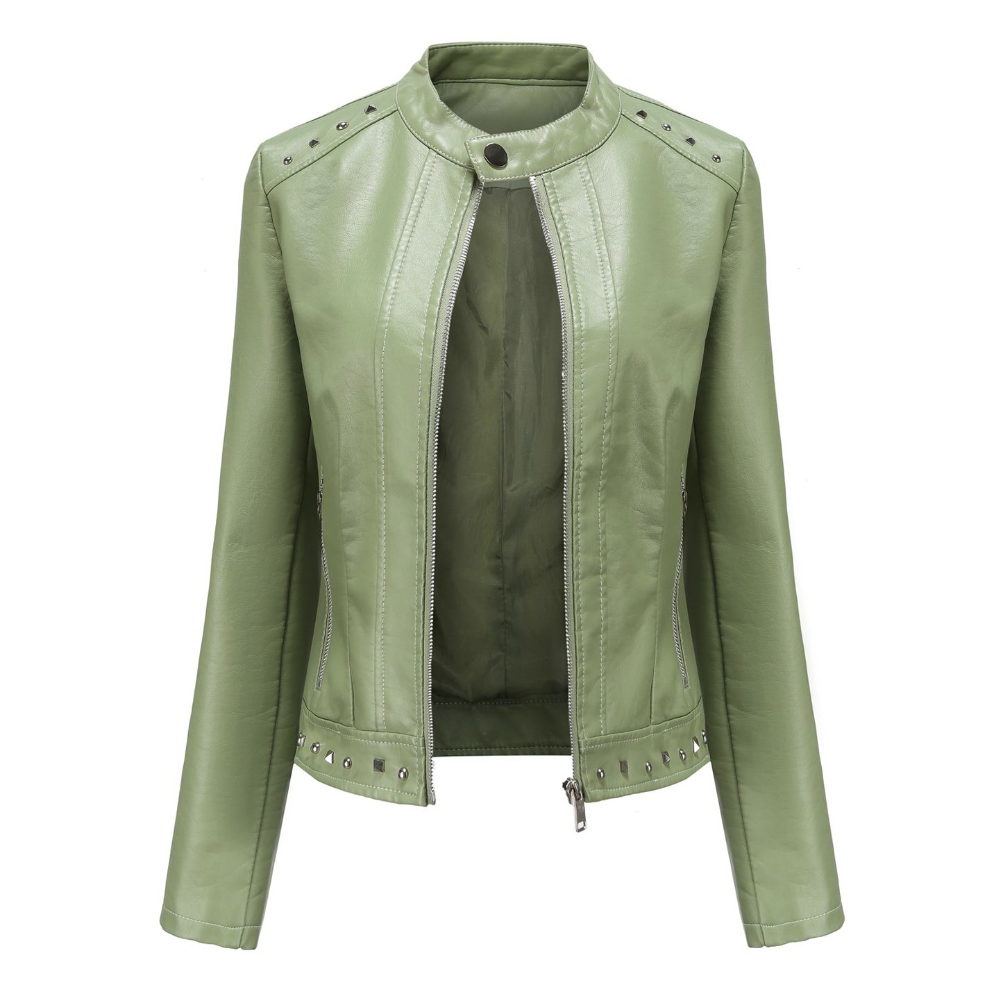 Women's Fashion Leather With Stand Collar Solid Jackets