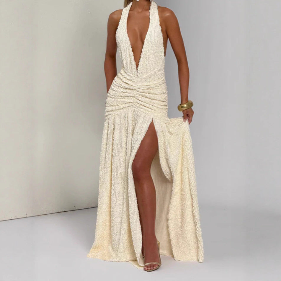 Dress Solid Color Waist Tight High Dresses