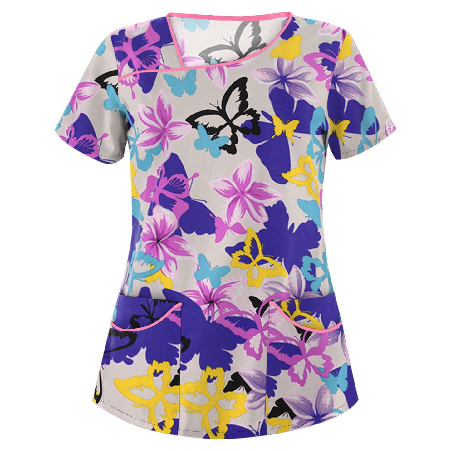 Women's Stylish Printed Sleeve Pocket T-shirt Blouses