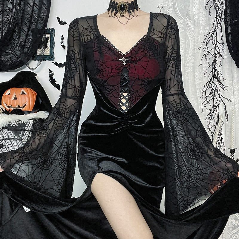 Women's Autumn Halloween Elegant Sexy Slit Veet Dresses