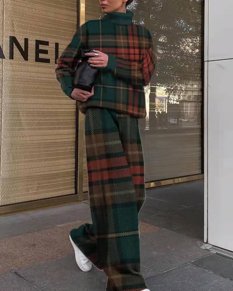 Women's Fashion Printed Loose High Collar Long-sleeved Suits