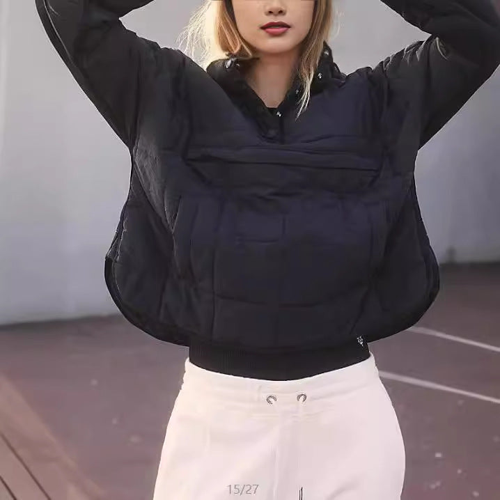 Women's Color Hooded Cotton Foldable Padded Pullover Pocket Long Coats