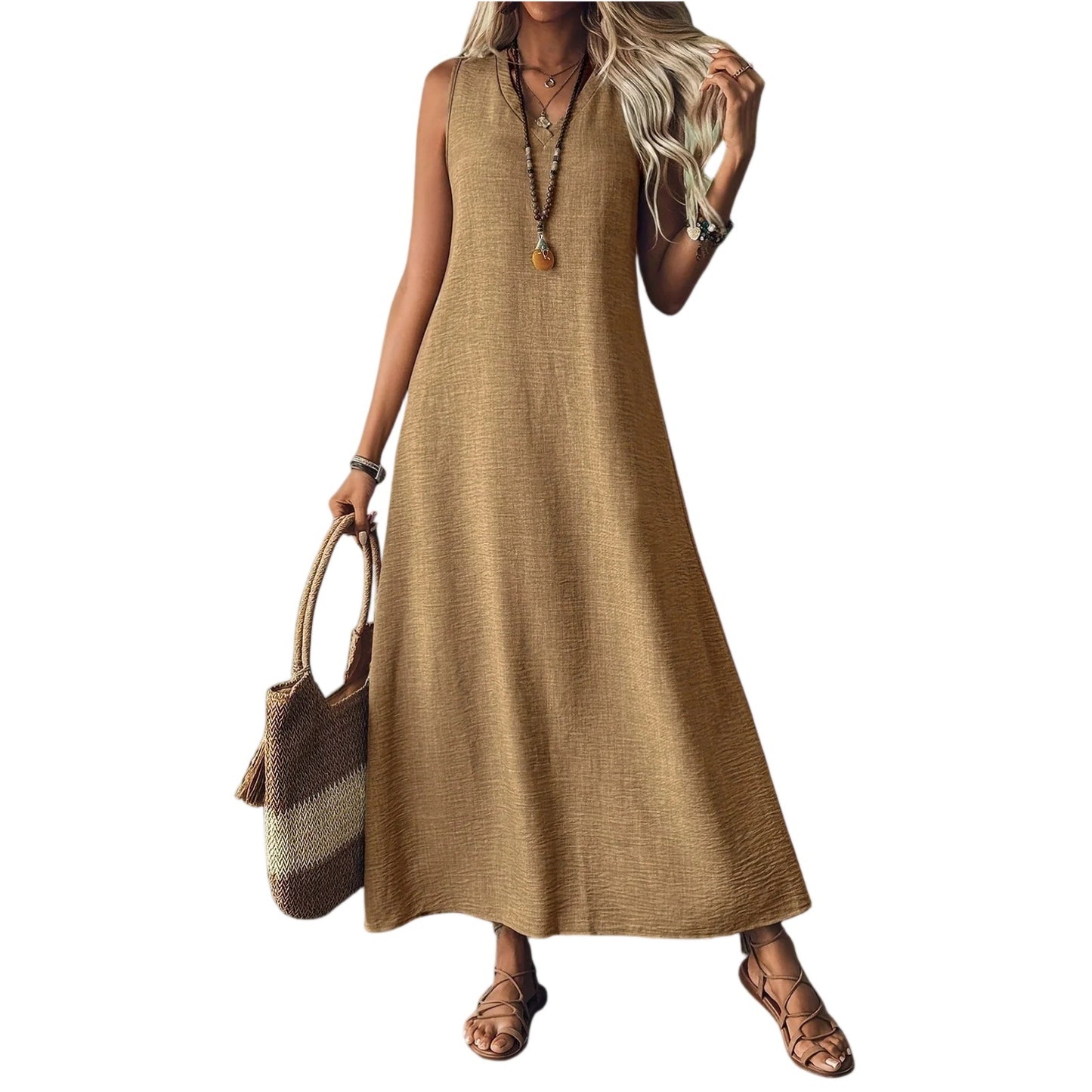 Women's Summer Sleeveless Back Zipper One-piece Elegant Dress