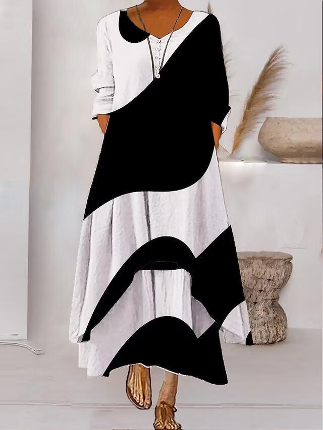 Women's Popular Printed Long-sleeved Hem Irregular Long Dress