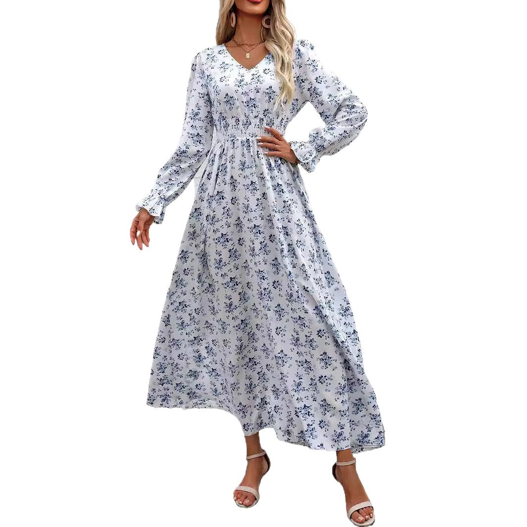 Women's Autumn Printed Fashionable Long Sleeve Big Dress