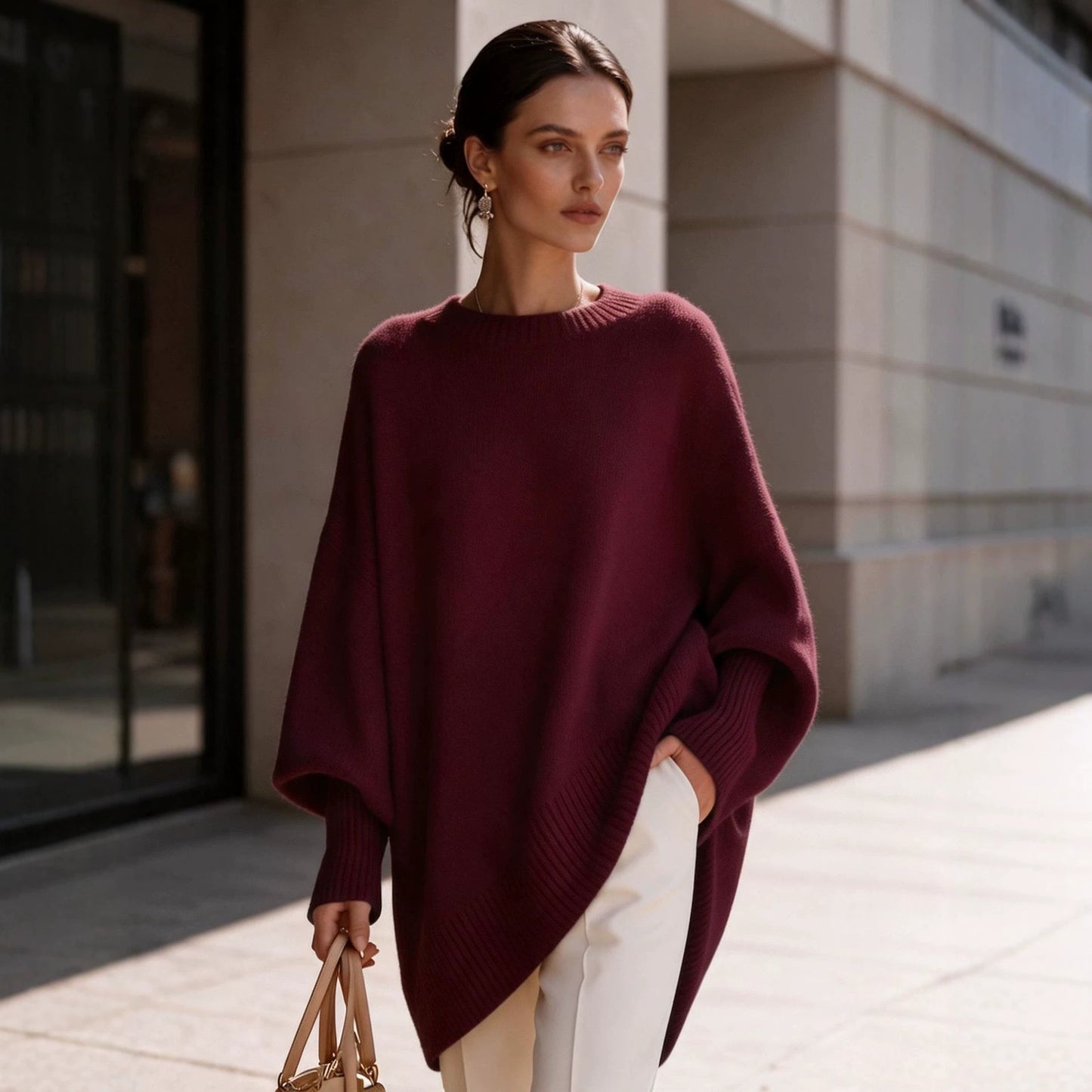 Women's Neck Pullover Loose Lazy Style Solid Women's Sweater
