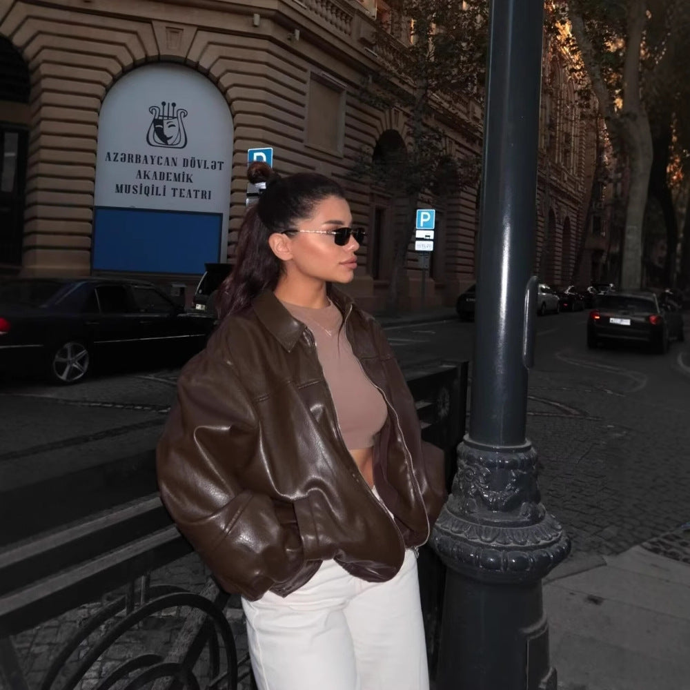 Women's Pretty Durable Faux Leather Bomber Coats