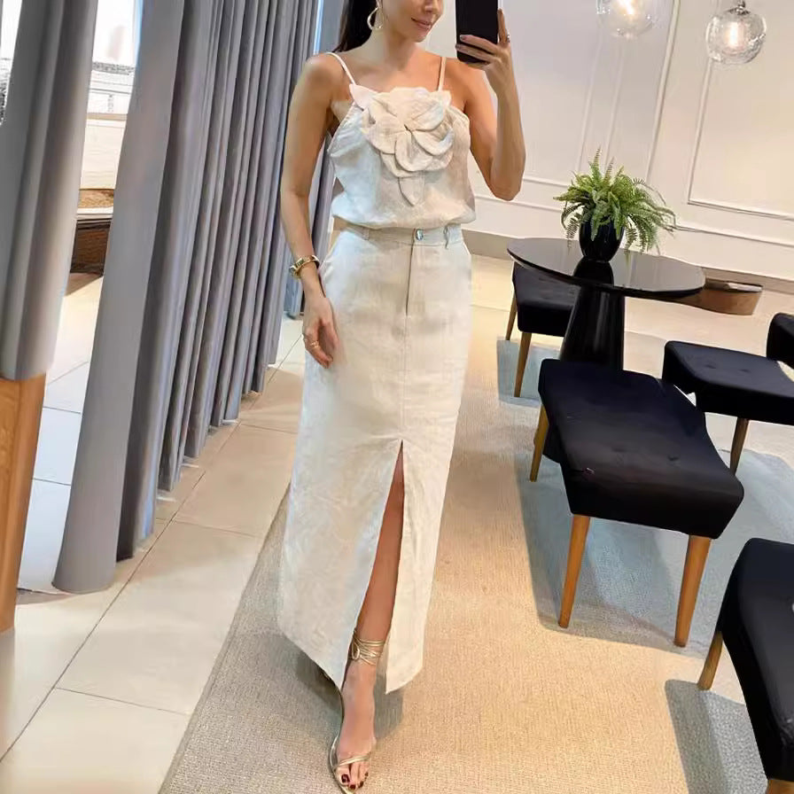Women's Three-dimensional Flower Sling Pocket Temperament Cotton Suits