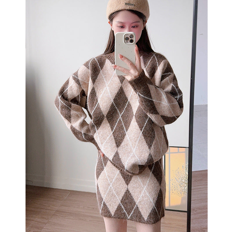 Women's Lattice Knitted Winter One Set Wear Suits