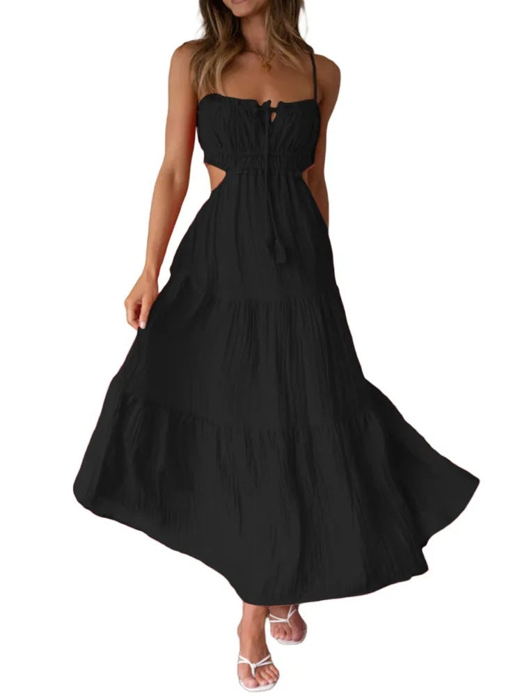 Women's Summer Temperament Camisole Sexy Cutout Long Backless Dress