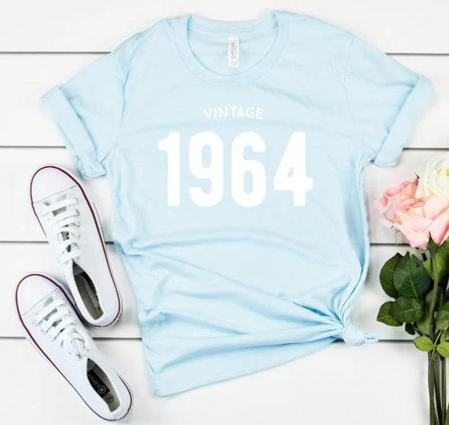 Women's & Men's & English Letters Vintage Print T-shirt Sleeve Blouses