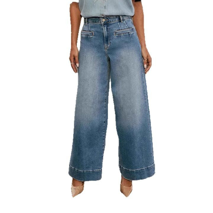 Women's Waist Straight Spring Slimming Wide Leg Jeans