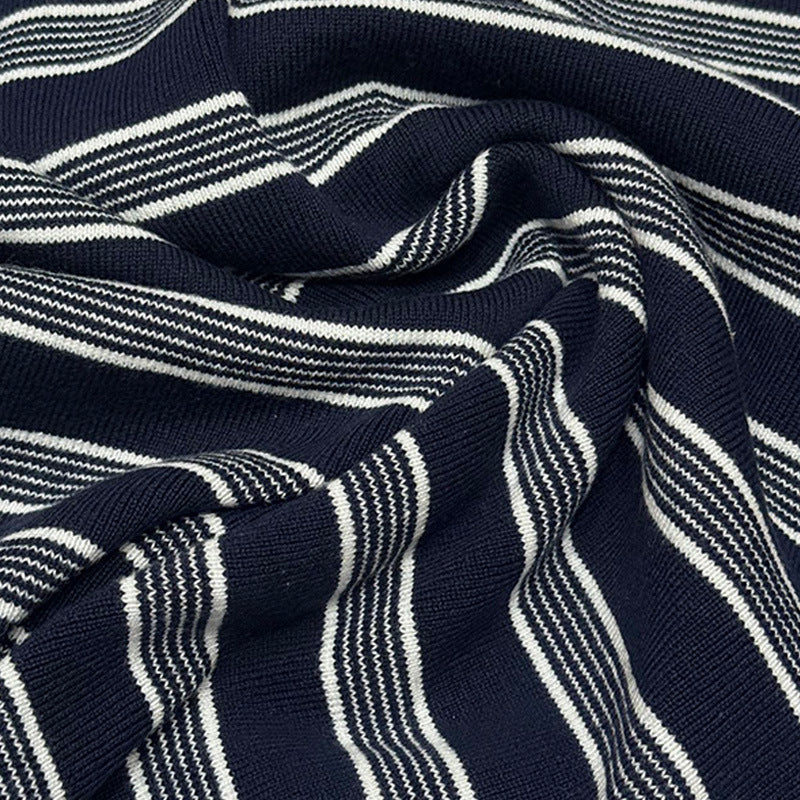 Women's Blue White Gray Knitted Striped Round Neck Shorts