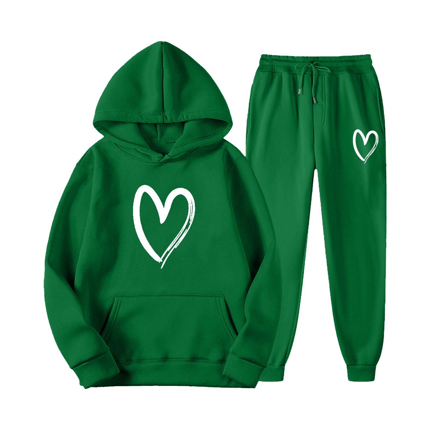 Women's Sports Printed Heart-shaped Solid Color Set Fashion Casual Suit