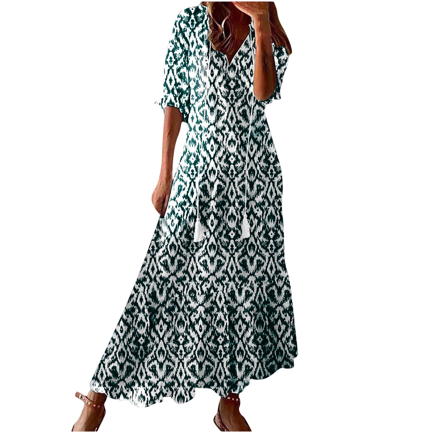 Women's Bohemian Style Print Dress Mid Waist Dresses
