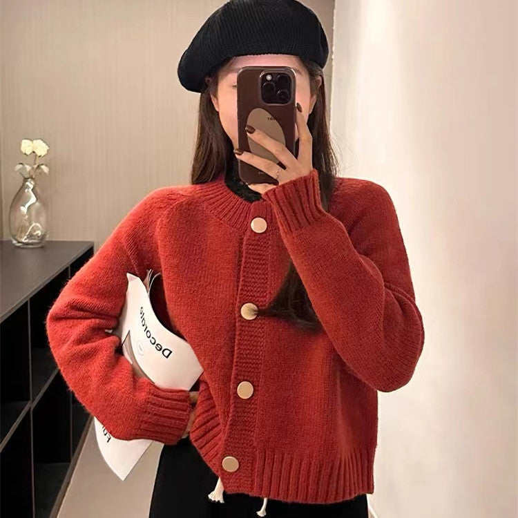 Women's Loose Slimming Soft Glutinous Knitted Single-breasted Solid Tops