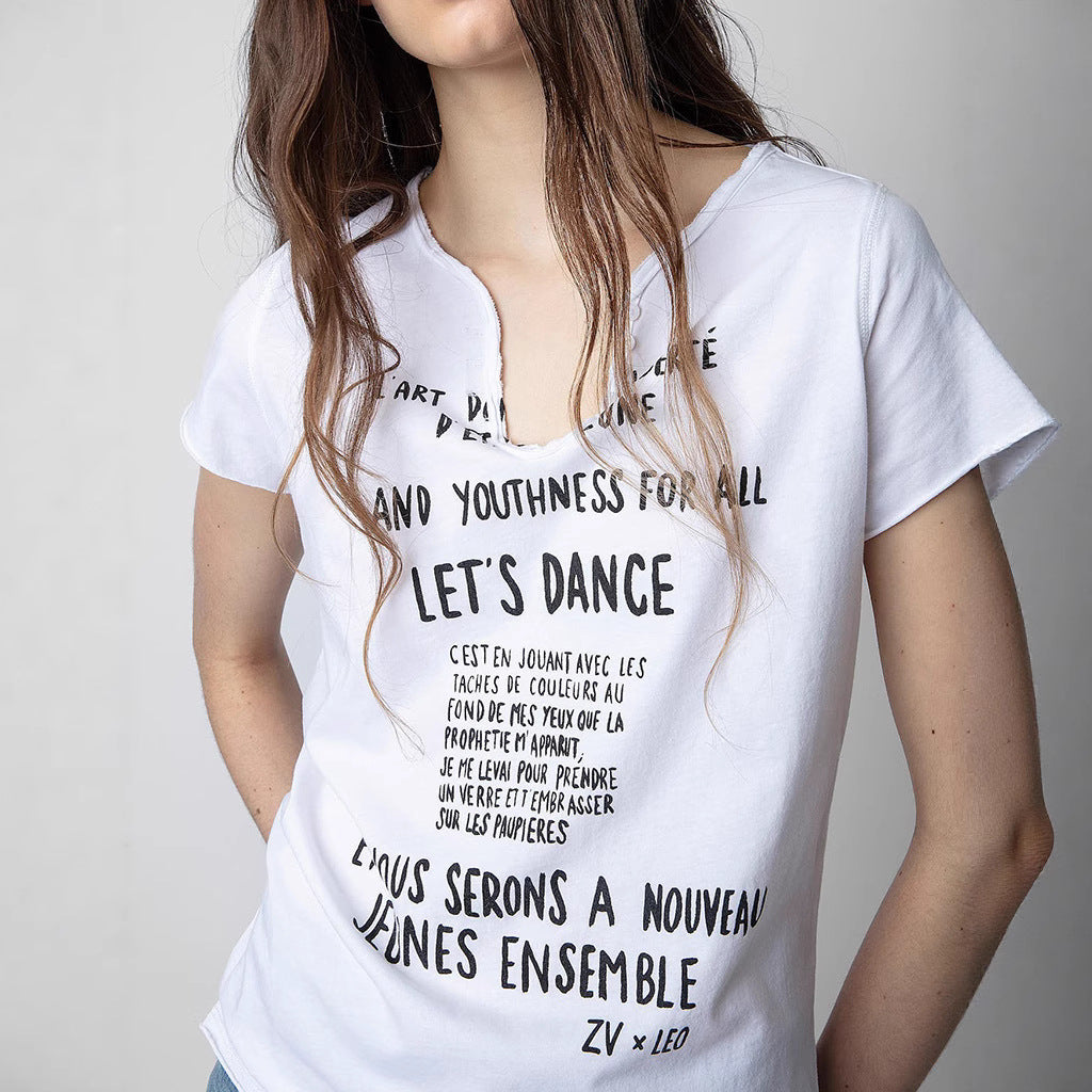 Women's Summer French Niche Front English Letter Blouses