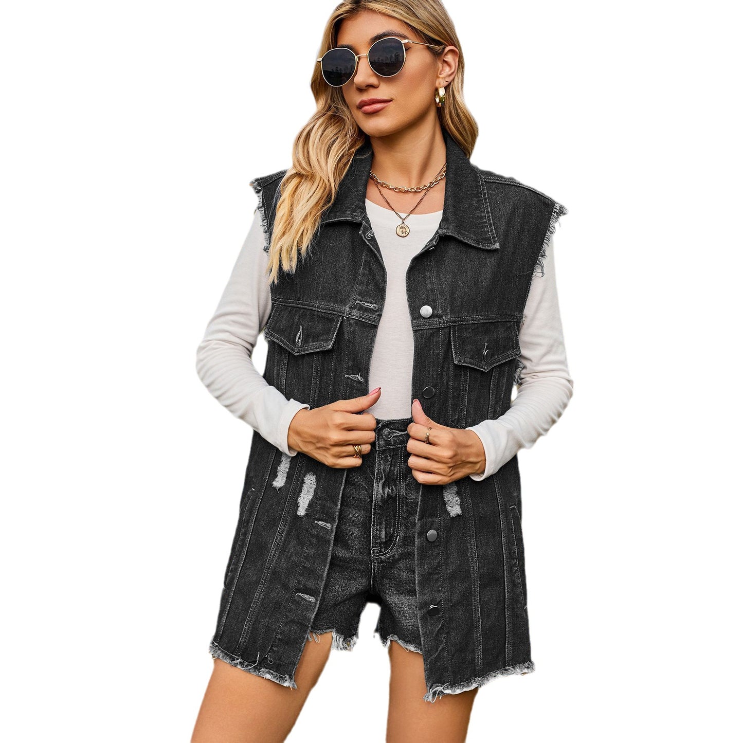 Women's Denim Waistcoat Summer Fashion Trend Sleeveless Vests