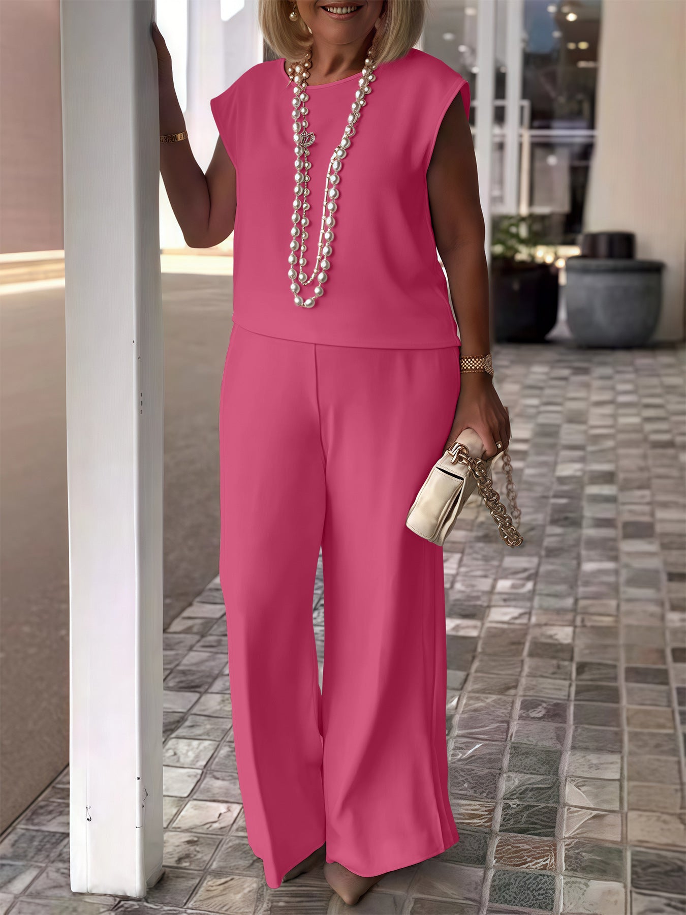 Women's Solid Color Sports Round Neck Sleeveless Fashion Casual Suit
