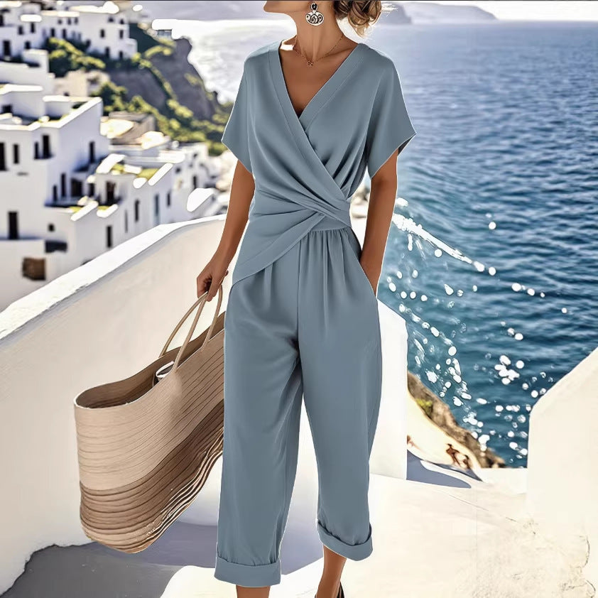 Women's Summer Solid Color Irregular Sleeve Fashion Casual Suit