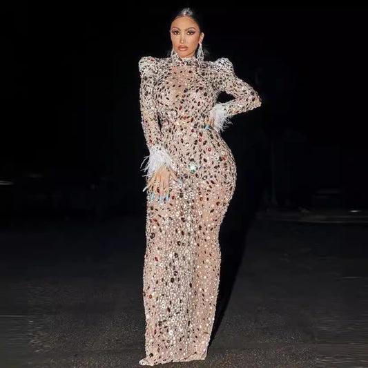 Rhinestone Mesh Stretch African Sexy Slim Dresses