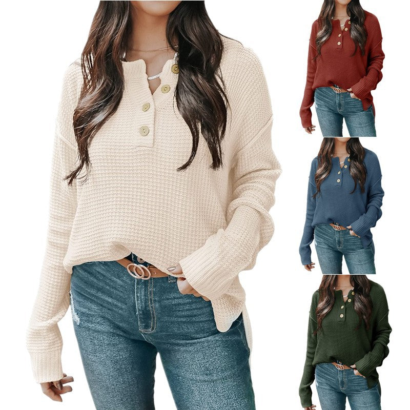Women's Casual Long-sleeved Button Loose Pullover Sweater