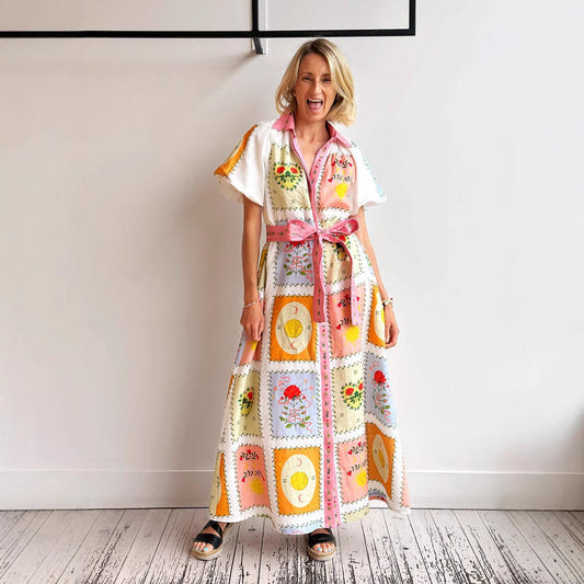 Women's Smiley Linen Loose Large Swing For Dress