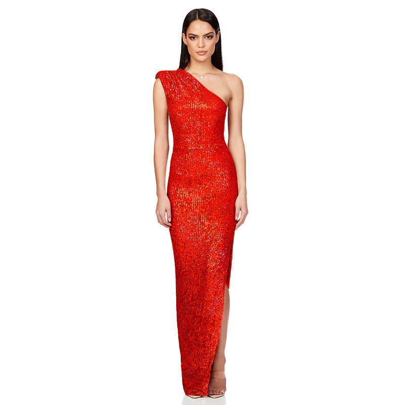 Women's Dress Summer Sleeveless Split Sequined Temperament Dresses