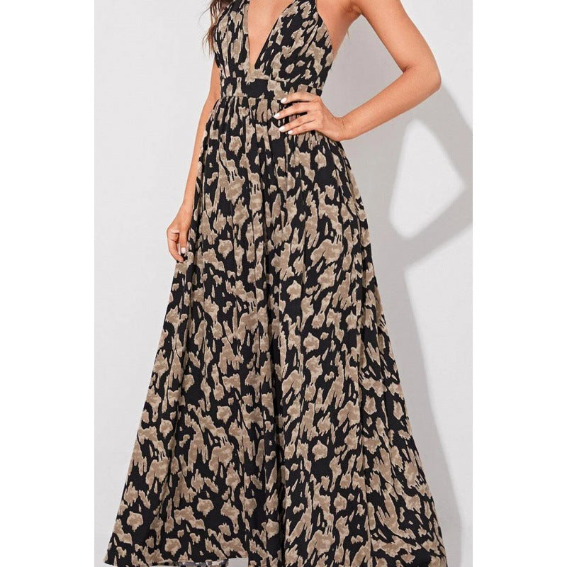 Women's Fit Retro Vacation Beach Print Sexy Dress
