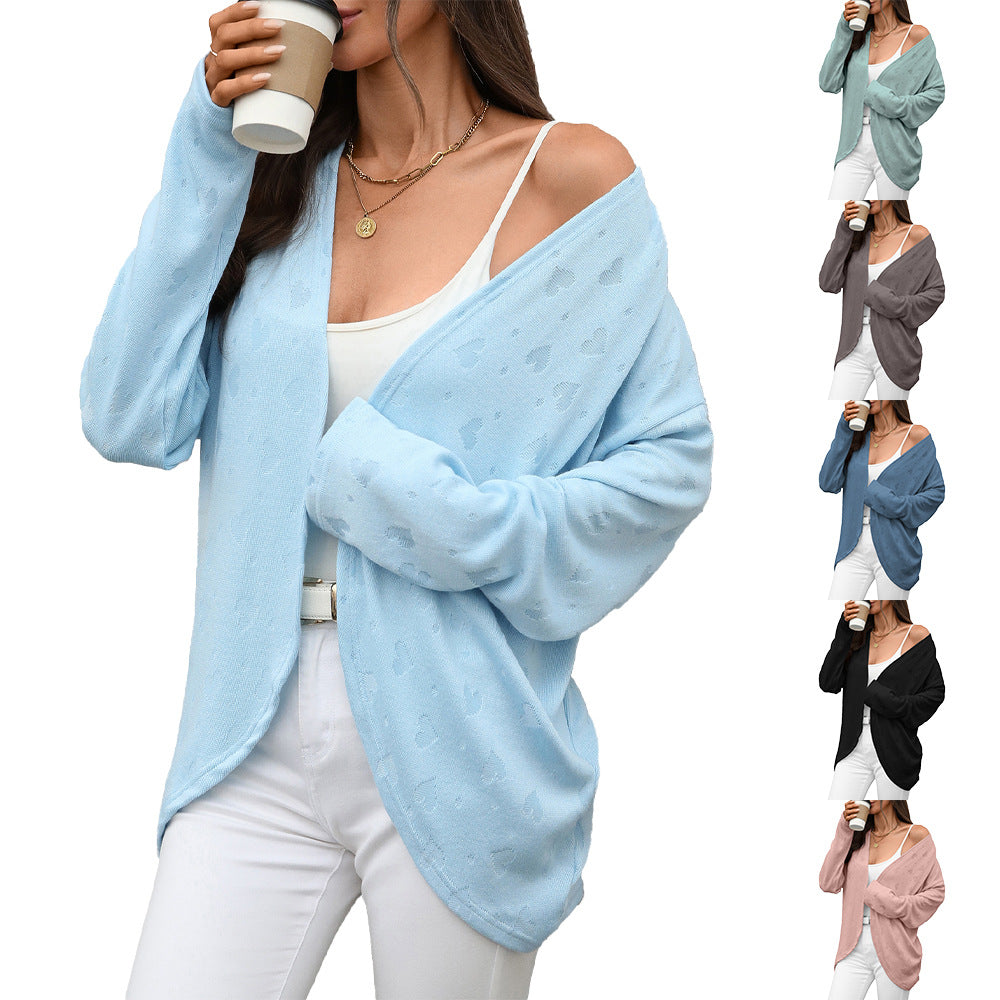 Solid Color Long Sleeve Knitted Jacquard Women's Sweater