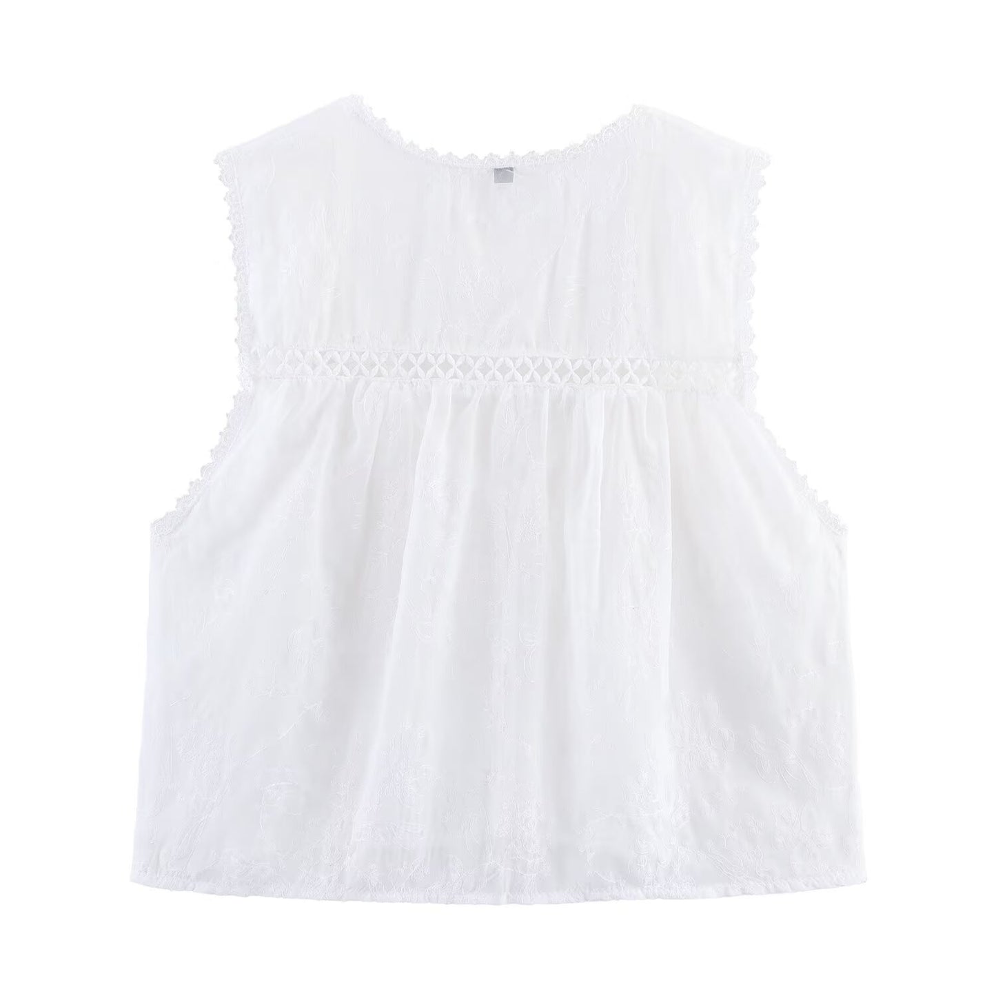 Women's Fashion Vertical Lace Embroidered Decorative Sleeveless Vests