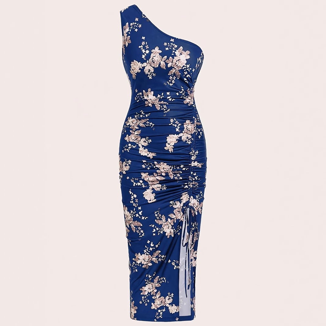 Printed Sheath Sleeveless High Slit Slim Dress