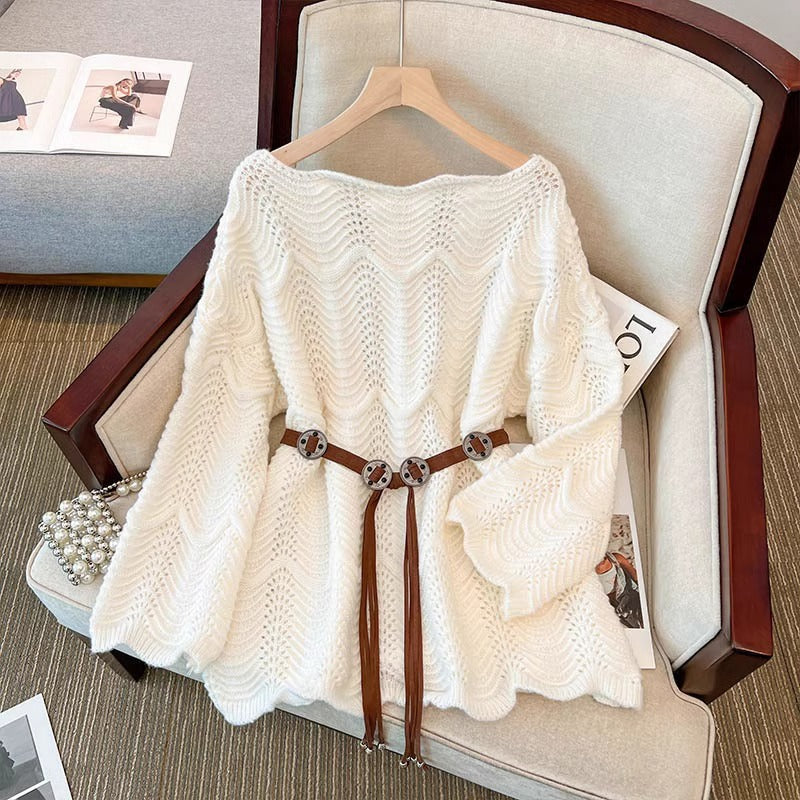 Women's Mid-length Loose Outer Wear Soft Glutinous Gentle Lace Sweaters