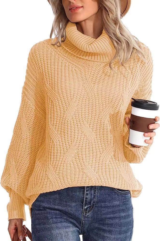 Women's Turtleneck Twisted Knitted Pullover Long Sleeve Sweaters