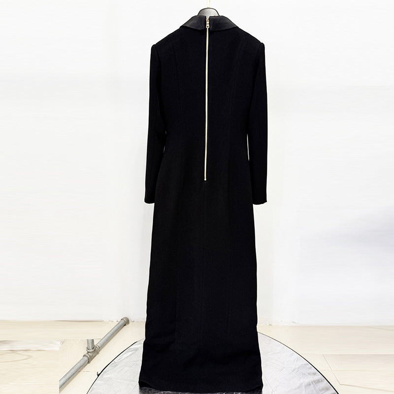 Diamond Button Deep V Collar Slit Maxi Dress